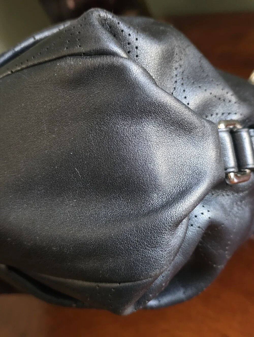 Coach F16908 Brooke Convertible Duffle Black Signature Perforated Leather Bag